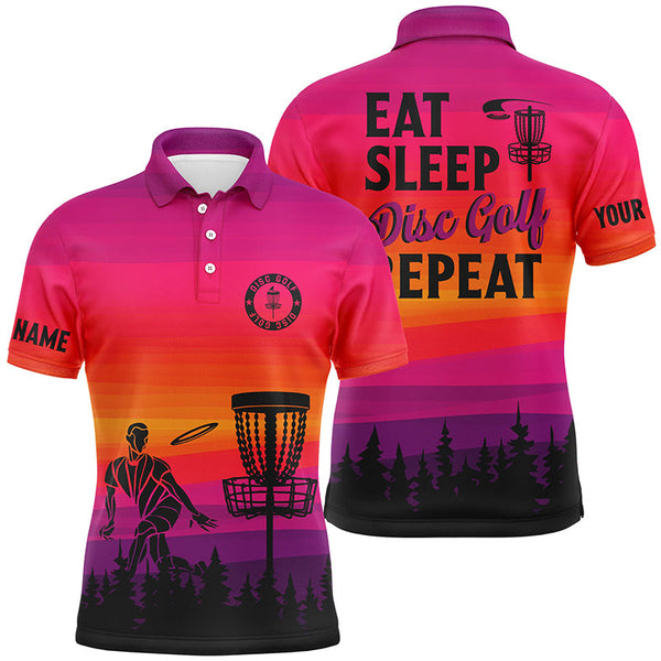 Maxcorners Gradient pattern Mens Disc golf polo shirts custom Eat sleep Disc golf repeat disc golf jerseys MT0510