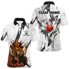 Maxcorners Black and White Tiger Bowling polo, 1/4 zip Shirts for Men Custom Tiger Bowling Team jerseys LM1812