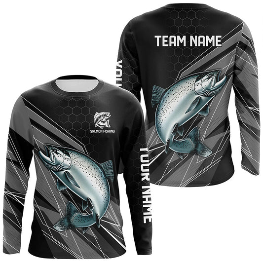 Maxcorners Personalized Black camo Chinook Salmon Fishing Jerseys, Salmon Long Sleeve Fishing Tournament Shirts LM0201