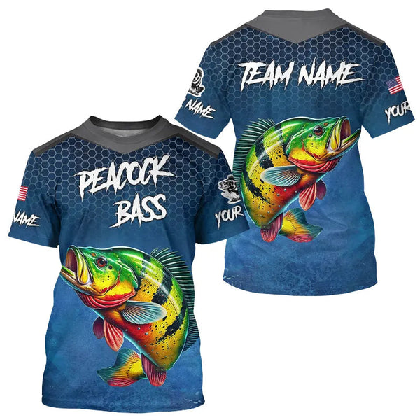 Maxcorners Blue camo Peacock Bass fishing Custom performance long sleeve team Bass fishing tournament shirts MT2108