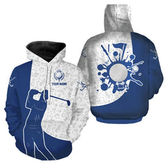 Maxcorners Blue And White Camo Pattern Mens Golf Polo Shirts Custom Mens Golf Attire, Best Golf Gifts