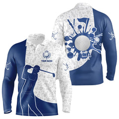 Maxcorners Blue And White Camo Pattern Mens Golf Polo Shirts Custom Mens Golf Attire, Best Golf Gifts
