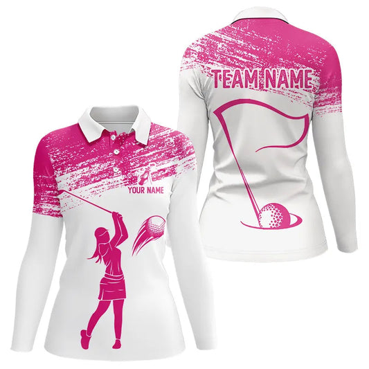 Maxcorners Pink and White Women Golf Polo Shirts custom ladies golf attire, best golf gifts for women