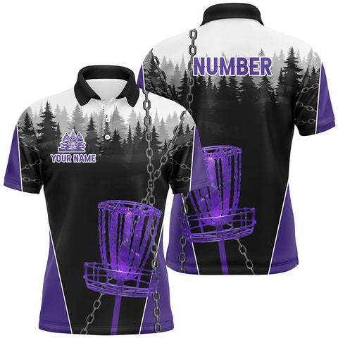 Maxcorners Mens Disc golf polo shirts custom black chain disc golf jerseys, disc golf outfit | Purple MT0510