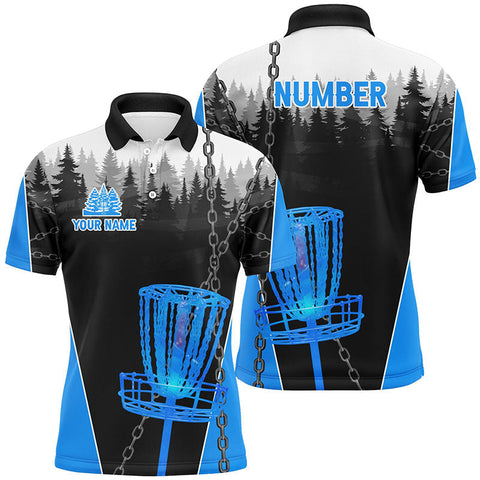 Maxcorners Mens Disc golf polo shirts custom black chain disc golf jerseys, disc golf outfit | Blue MT0510