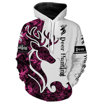 Maxcorners Deer Hunting Pink Camo Customize Name 3D All Over Printed Shirts Personalized Hunting gift For Women LM2608