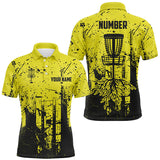 Maxcorners Black & yellow grunge pattern Mens Disc golf polo shirts custom disc golf jerseys, disc golf attire MT0510