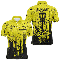 Maxcorners Black & yellow grunge pattern Mens Disc golf polo shirts custom disc golf jerseys, disc golf attire MT0510