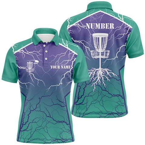 Maxcorners Mens Disc golf polo shirts lightning thunder custom disc golf jerseys, disc golf shirt | Turquoise MT0510