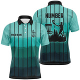 Maxcorners Mint Blue stripe Retro disc golf polo shirts for men custom name and number disc golf jerseys MT0510