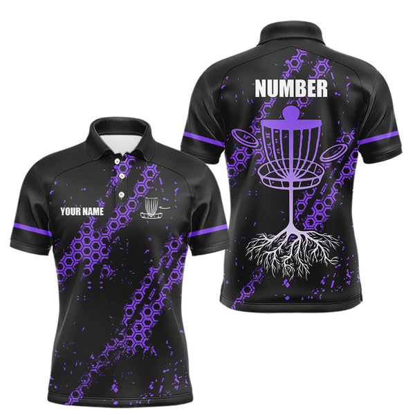 Maxcorners Black and Purple Hexagon Pattern Mens Disc golf polo shirts custom Team disc golf jerseys LM2110