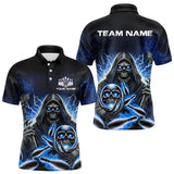 Maxcorners Personalized Skull Bowling Shirt For Men Custom Team Name Lightning Thunder Bowler Jerseys | Blue LM233
