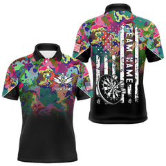 Maxcorners Black and Colorful Camo Men Darts Shirts Custom American Flag patriotic Team Darts Jersey LM2011