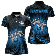 Maxcorners Blue Tribal Pattern Bowling Polo Shirt For Men Custom Team Bowling Jerseys, Bowling Gifts