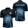 Maxcorners Blue Tribal Pattern Bowling Polo Shirt For Men Custom Team Bowling Jerseys, Bowling Gifts