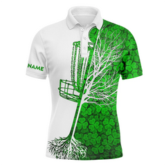 Maxcorners Mens disc golf polo shirt custom Green clover St Patrick's Day pattern disc golf basket shirt MT0510