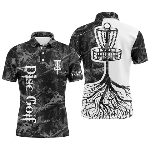 Maxcorners Mens disc golf polo shirt custom name, gray camo disc golf basket, personalized disc golf shirts MT0510