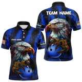 Maxcorners American Flag Eagle Mens Bowling Polo, 1/4 Zip Shirt Custom Name Patriotic Bowling Team Jersey | Blue LM233