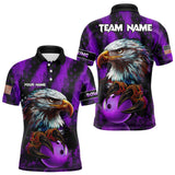 Maxcorners American Flag Eagle Mens Bowling Polo, 1/4 Zip Shirt Custom Patriotic Bowling Team Jersey | Purple LM233