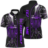 Maxcorners Black and Purple fire disc golf basket broken glass custom Men disc golf polo shirts, disc golf jersey MT0510