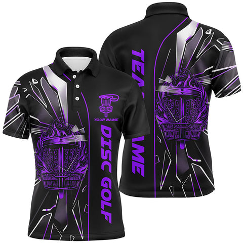 Maxcorners Black and Purple fire disc golf basket broken glass custom Men disc golf polo shirts, disc golf jersey MT0510