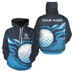 Maxcorners Golf Custom Flame Golf Ball Golf Hoodies, Cool Golf Gifts | Blue
