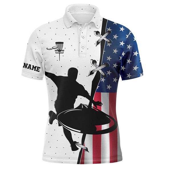 Maxcorners Mens disc golf polo shirt American flag custom name disc golf team shirt disc golf gifts MT0510