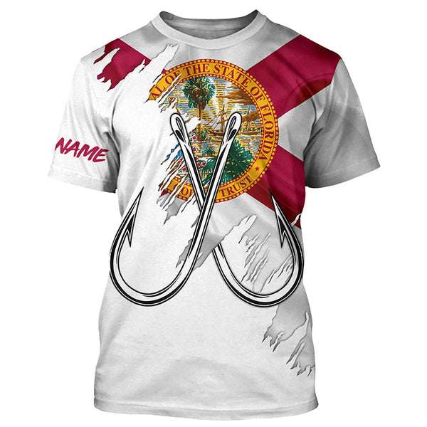 Maxcorners Florida flag FL Fishing Fish Hook UV protection custom long sleeves shirts Patriotic fishing apparel MT2108