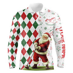 Maxcorners Christmas Santa Golfer Golf Polo Shirts Custom Red, White, Green Argyle Pattern Xmas Golf Gifts