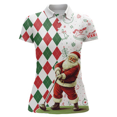 Maxcorners Christmas Santa Golfer Golf Polo Shirts Custom Red, White, Green Argyle Pattern Xmas Golf Gifts