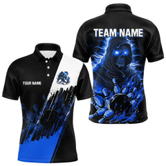 Maxcorners Black and Blue Skull reaper bowling jerseys Polo, 1/4 Zip Shirt for Men Custom Bowling Team shirts