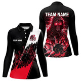 Maxcorners Black and Red Skull reaper bowling jerseys Polo, 1/4 Zip Shirt for Women Custom Bowling Team shirts