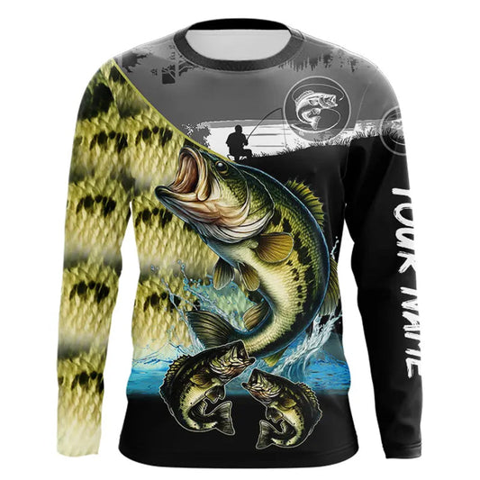 Maxcorners Largemouth Bass fishing green scales customize performance long sleeves Fishing shirts, fishing gifts LM1112