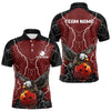 Maxcorners Men's bowling Polo, Quarter Zip shirts Custom Eagle bowling lightning storm team league jerseys | Red LM253