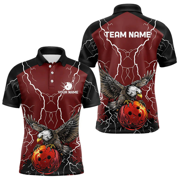 Maxcorners Men's bowling Polo, Quarter Zip shirts Custom Eagle bowling lightning storm team league jerseys | Red LM253