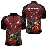 Maxcorners Men's bowling Polo, Quarter Zip shirts Custom Eagle bowling lightning storm team league jerseys | Red LM253