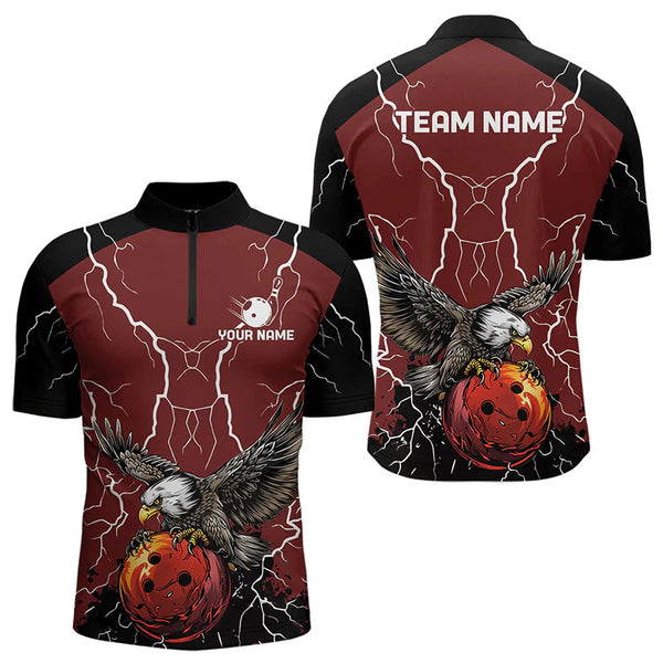 Maxcorners Men's bowling Polo, Quarter Zip shirts Custom Eagle bowling lightning storm team league jerseys | Red LM253