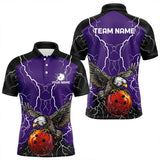 Maxcorners Men's bowling Polo, Quarter Zip shirt Custom Eagle bowling lightning storm team league jersey | Purple LM253