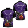 Maxcorners Men's bowling Polo, Quarter Zip shirt Custom Eagle bowling lightning storm team league jersey | Purple LM253