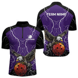 Maxcorners Men's bowling Polo, Quarter Zip shirt Custom Eagle bowling lightning storm team league jersey | Purple LM253