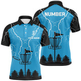 Maxcorners Mens disc golf polo shirt blue lightning storm custom disc golf shirt, disc golf gifts MT0510