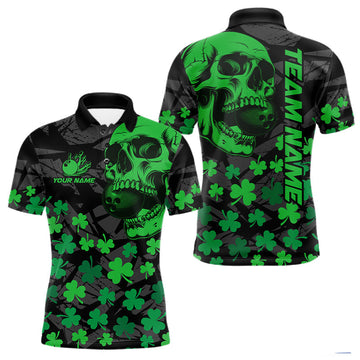 Maxcorners Black Skull camo Green Shamrock pattern St Patrick's bowling shirt for men custom bowling team jersey