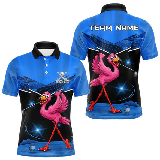 Maxcorners Funny Flamingo Blue Golf Polo Shirts For Men Custom Flamingo Team mens golf tops, funny golf gifts LM2602