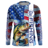 Maxcorners American flag Largemouth Bass fishing Long Sleeve Fishing Shirts custom Patriotic Bass fishing jerseys MT2108