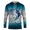 Maxcorners Bass fishing blue sea water camo Custom name Long sleevefishing shirts, Long Sleeve Hooded LM0201