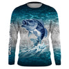 Maxcorners Bass fishing blue sea water camo Custom name Long sleevefishing shirts, Long Sleeve Hooded LM0201