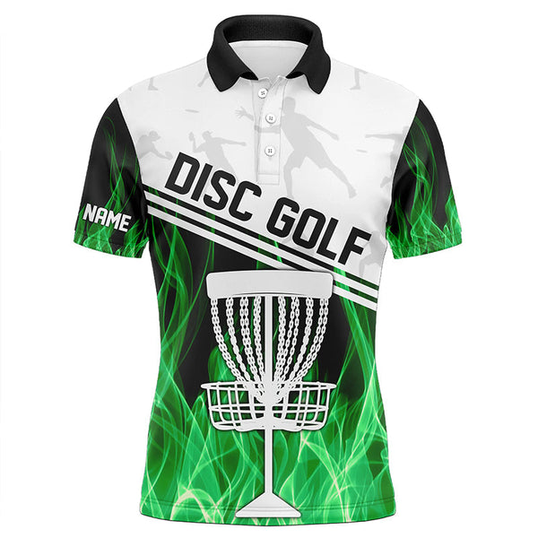 Maxcorners Green Flame Men disc golf polo shirts custom disc golf jerseys disc golf shirt MT0510
