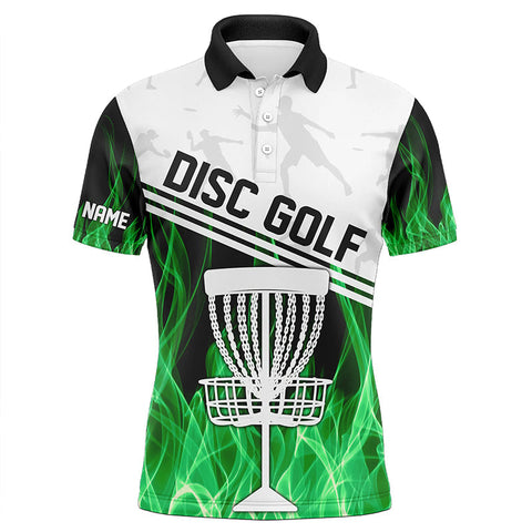 Maxcorners Green Flame Men disc golf polo shirts custom disc golf jerseys disc golf shirt MT0510