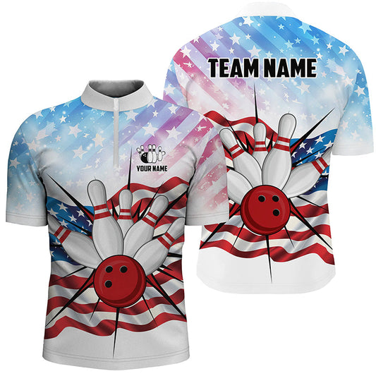 Maxcorners American Flag Bowling Jersey Multicolor Option Customized Name, Team Name 3D Shirt