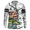 Maxcorners Walleye ice fishing snow camo American Flag Custom Name Long sleeve Fishing Shirts LM0201